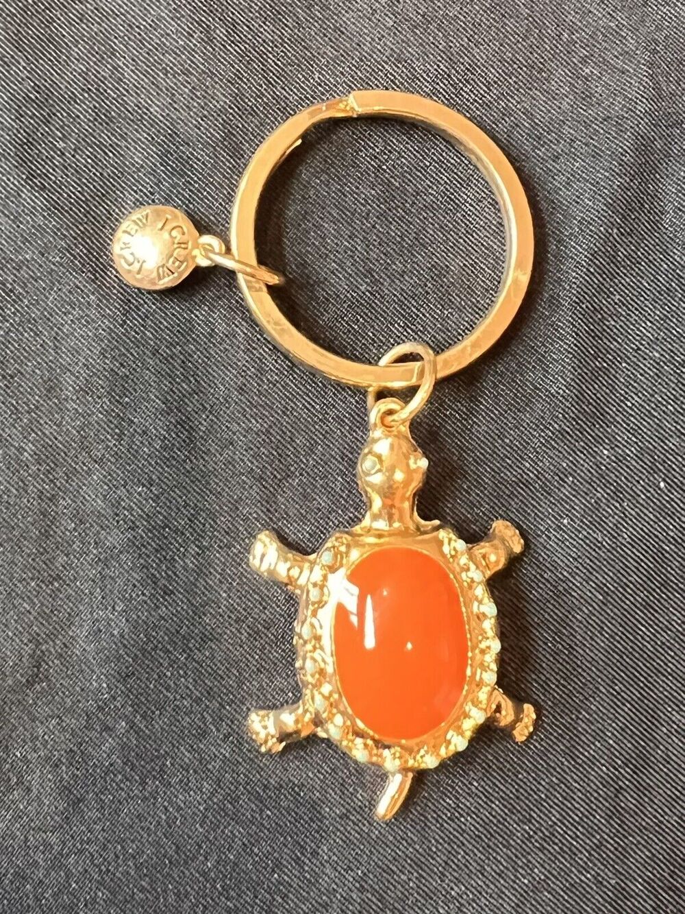 J.Crew Turtle Gold-tone Key Ring Chain Orange & Turquoise Enamel
